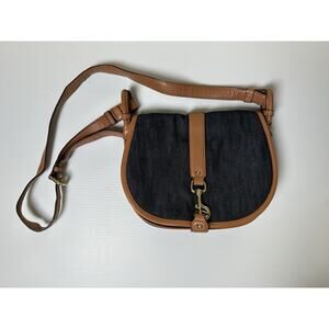 Michael Kors Demin &Leatger Crossbody Saddlebag With Gold Hardware